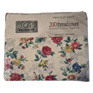 NOS‎ JCP Home Collection Twin Flat Sheet Floral 50/50 Cotton Poly  Percale 66x96